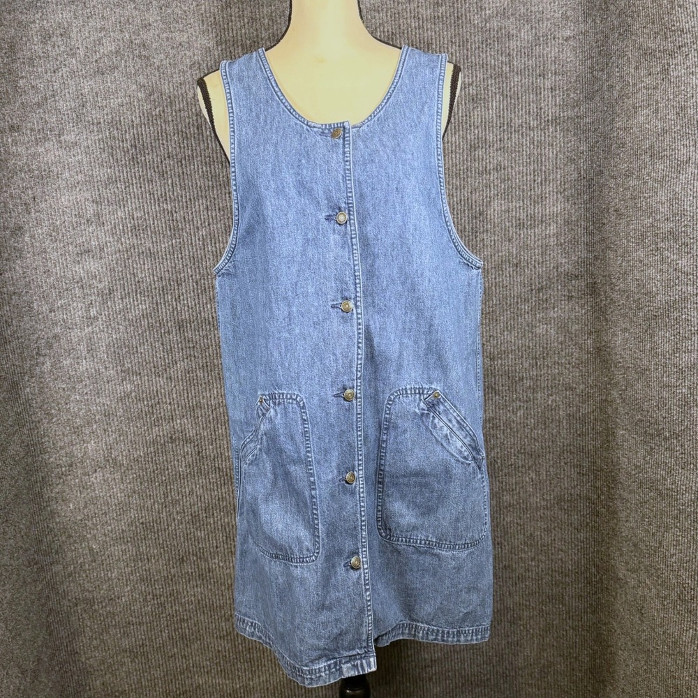 Vintage 90s Marsh Landing Blues Denim Pinafore Jumper Dress M Cotton Cottage